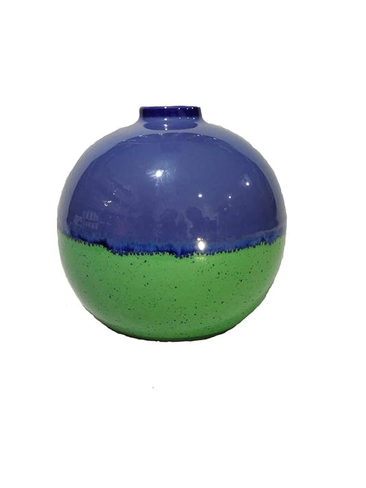 Caffeine Ceramic Handmade Studio Green and Blue Matki Flower Vase  (1 Pc)