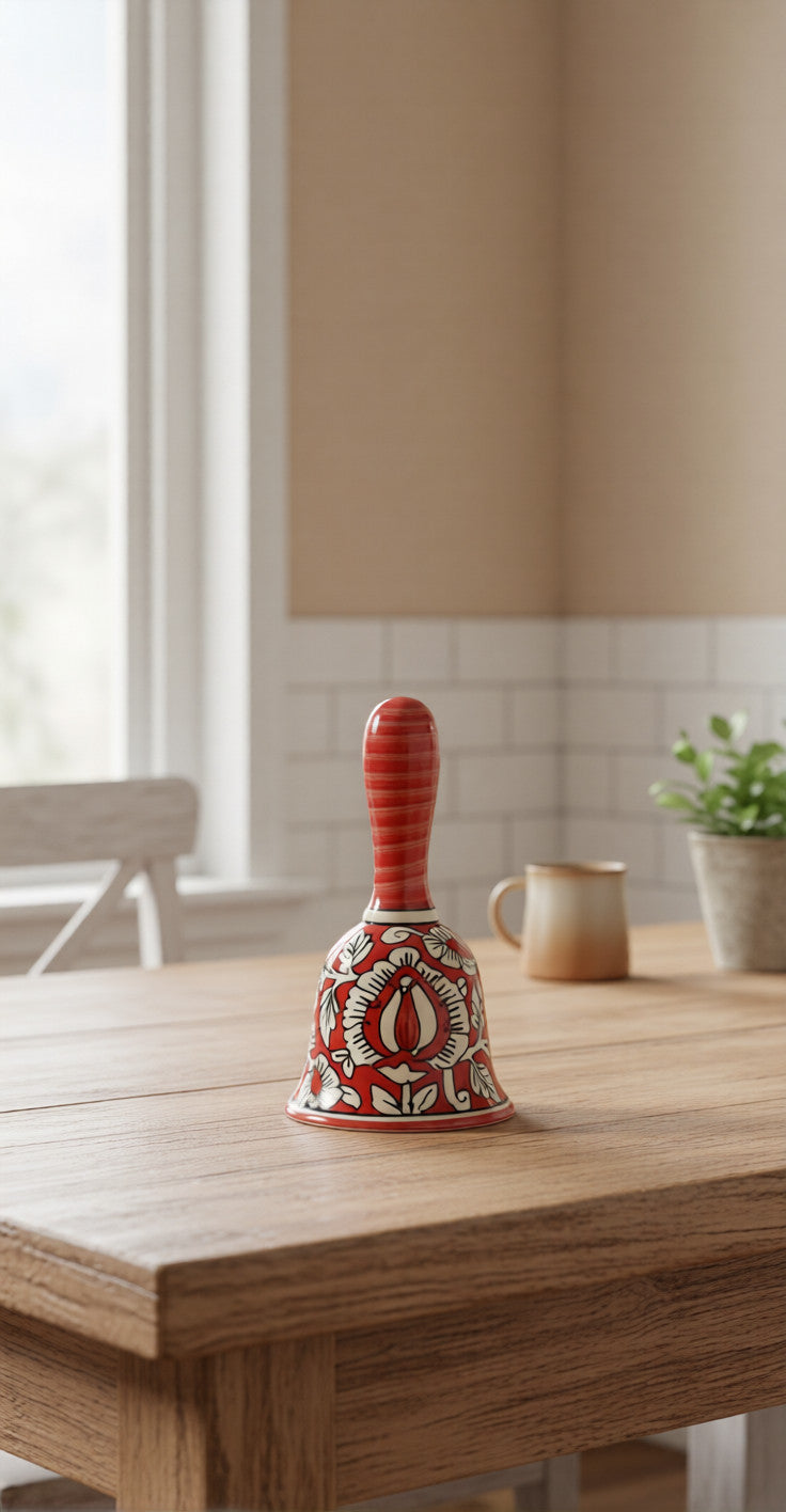 Caffeine Ceramic Stoneware Handmade Red Mughal Dinner Bell (Set of 1)