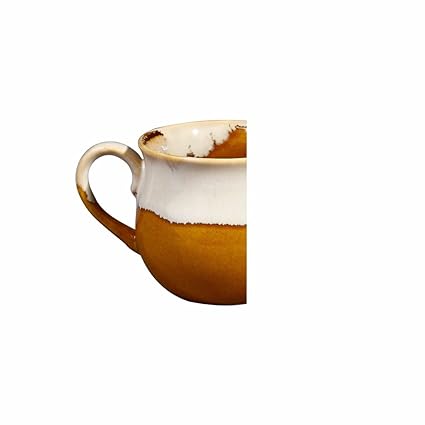 Caffeine Ceramic Handmade Mustard & White Studio Tea Cups (Set of 6 pcs) - Caffeine Premium Stoneware