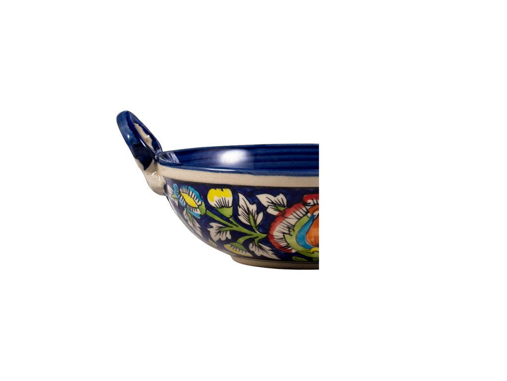 Caffeine Ceramic Handmade Stoneware Blue Jaipuri Serving kadhai (Set of 3 Microwave & Dishwasher Safe) - Caffeine Premium Stoneware