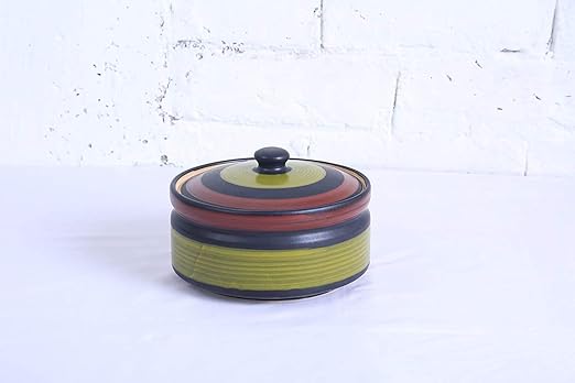 Caffeine Ceramic Handmade Green chandrakari Serving Donga Casserole (set of 1)