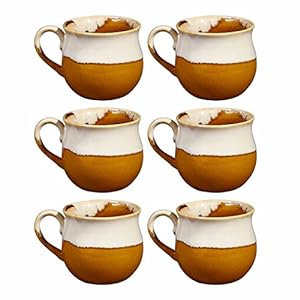 Caffeine Ceramic Handmade Mustard & White Studio Tea Cups (Set of 6 pcs) - Caffeine Premium Stoneware