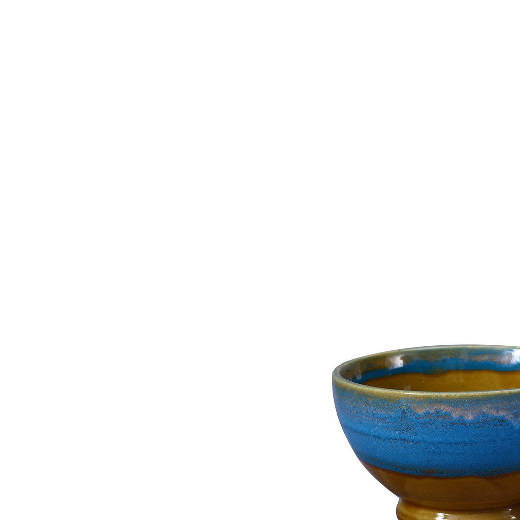 Caffeine Ceramic Handmade Blue & Brown Studio Nut Serving Bowl (Set of 2) - Caffeine Premium Stoneware