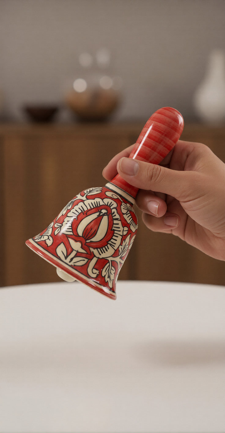 Caffeine Ceramic Stoneware Handmade Red Mughal Dinner Bell (Set of 1)