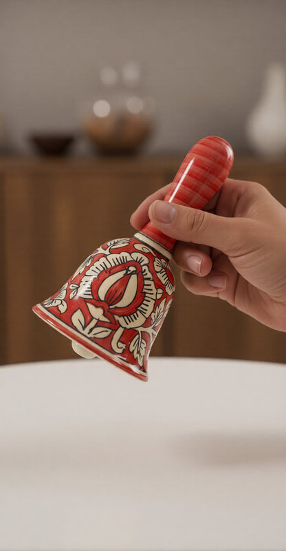 Caffeine Ceramic Stoneware Handmade Red Mughal Dinner Bell (Set of 1)