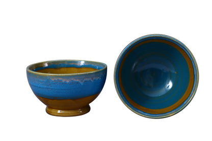 Caffeine Ceramic Handmade Blue & Brown Studio Nut Serving Bowl (Set of 2) - Caffeine Premium Stoneware