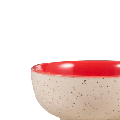 Caffeine Ceramic Handmade Matte Cream & Glossy Red Dessert Bowl (Set of 6, 150 ml) - Caffeine Premium Stoneware