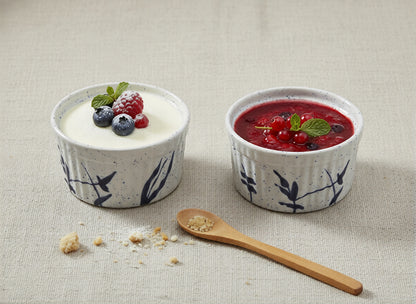 Caffeine Ceramic Handmade White Bamboo Ramekins Bowl (Set of 6)