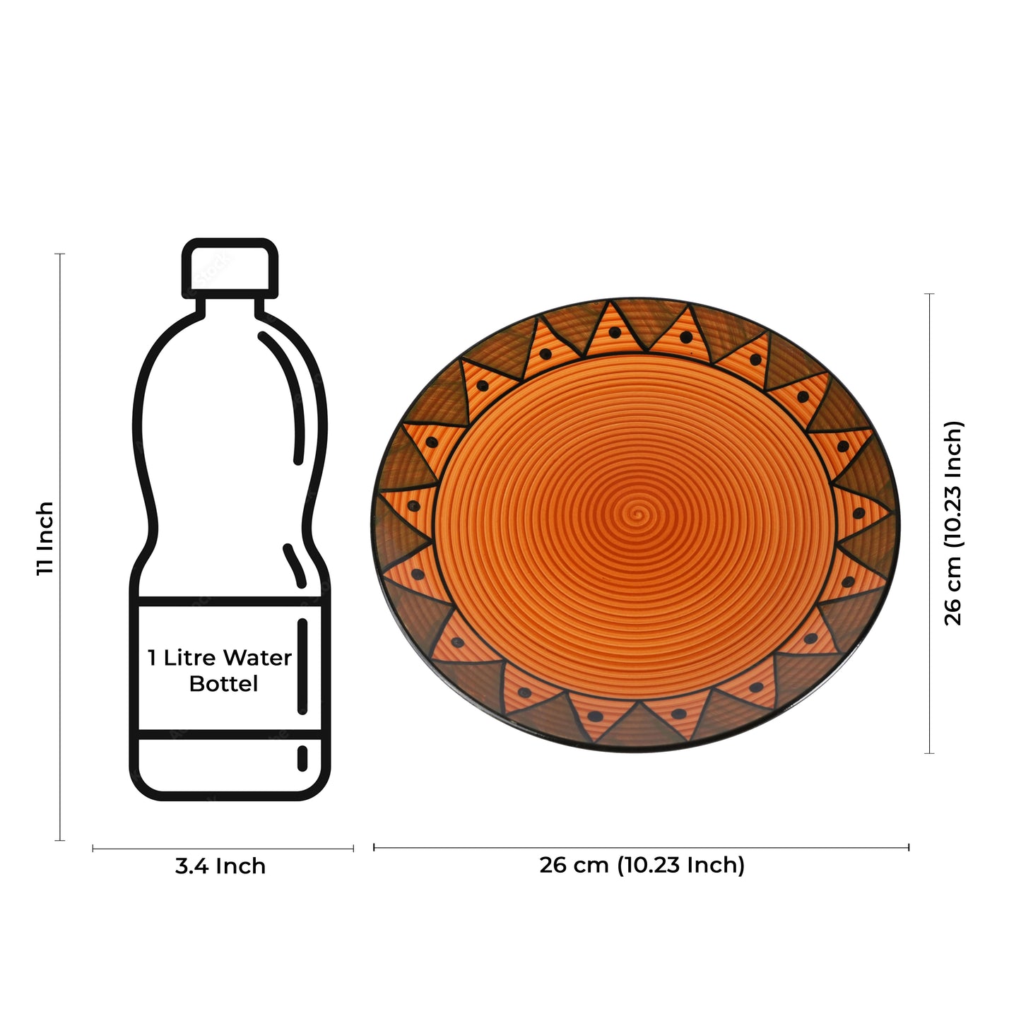 Caffeine Ceramic Handmade Stoneware Brown Soorya Print Dinner Plates 10 inch Set of 6 (Microwave & Dishwasher Safe) - Caffeine Premium Stoneware