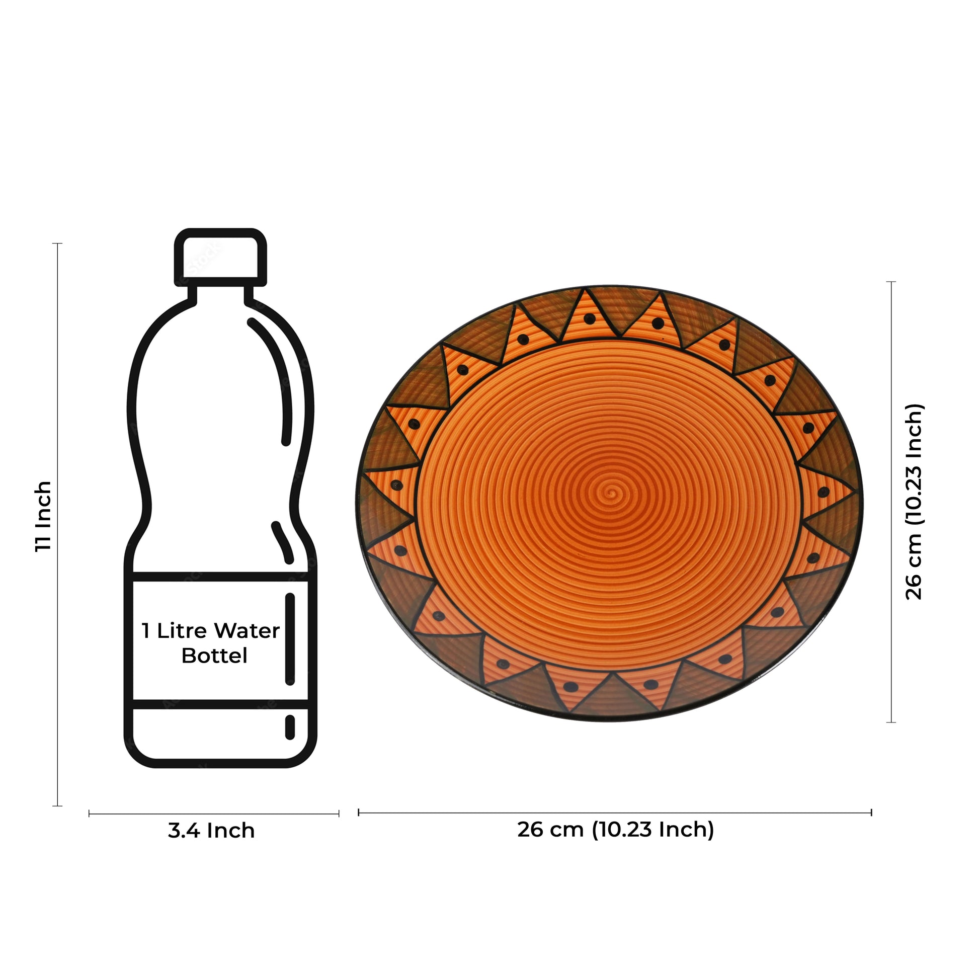 Caffeine Ceramic Handmade Stoneware Brown Soorya Print Dinner Plates 10 inch Set of 6 (Microwave & Dishwasher Safe) - Caffeine Premium Stoneware