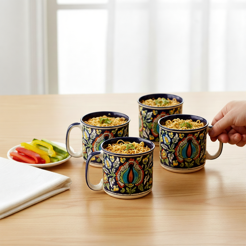 Caffeine Ceramic Handmade Blue Jaipuri Maggie Mug (Set of 6)