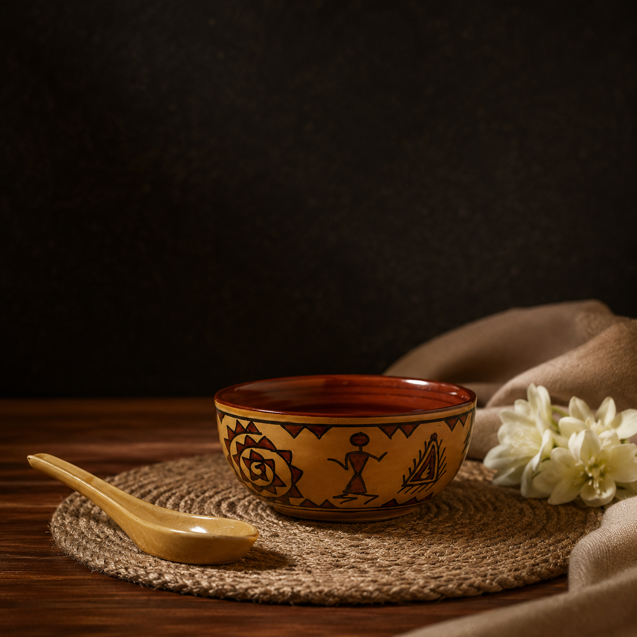 Caffeine Ceramic Handmade Mustard Romani Dinner Set (24 pcs.)