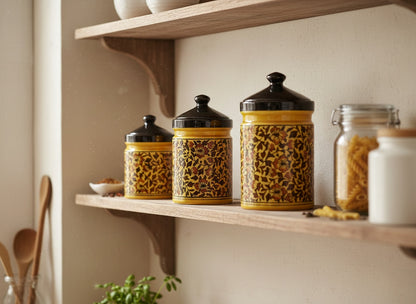 Caffeine Ceramic Stoneware Handmade Brown Sehra Barni / Pickle Jar (Set of 3)