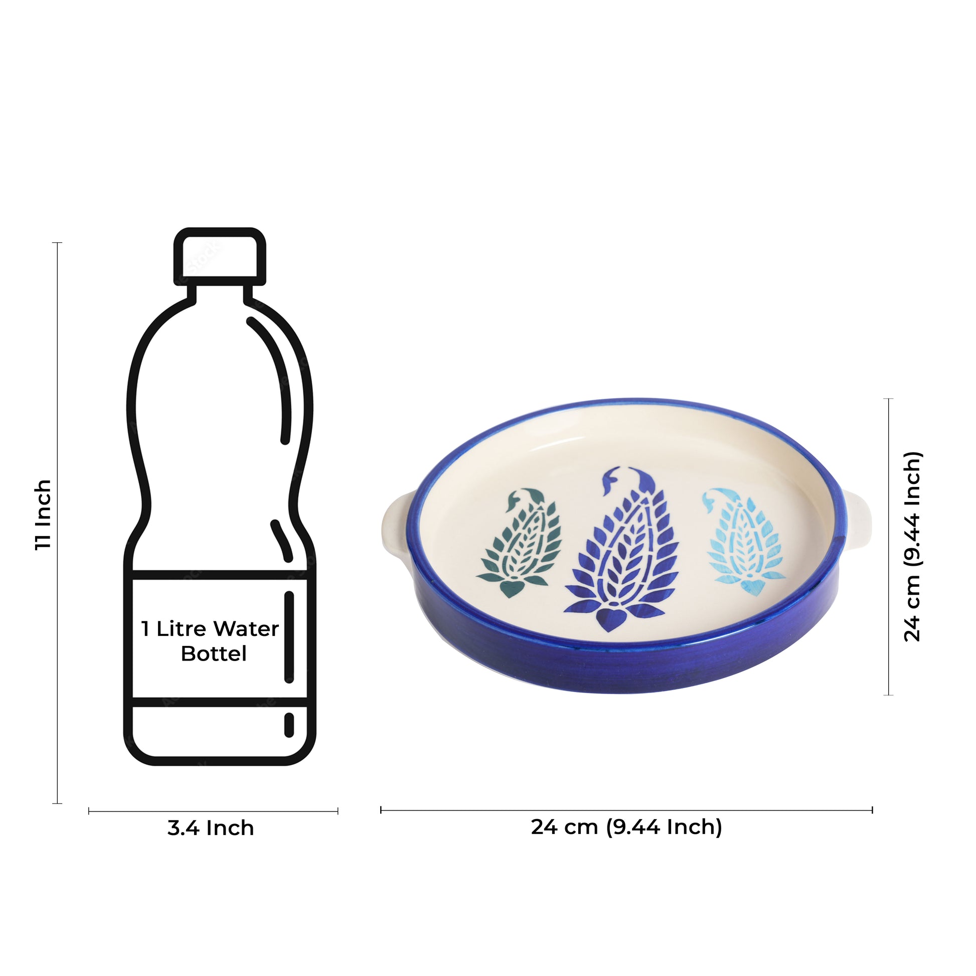 Caffeine Ceramic Stoneware Handmade Blue Boota Sizzler Tray 9.5 Inch (Set of 6) - Caffeine Premium Stoneware
