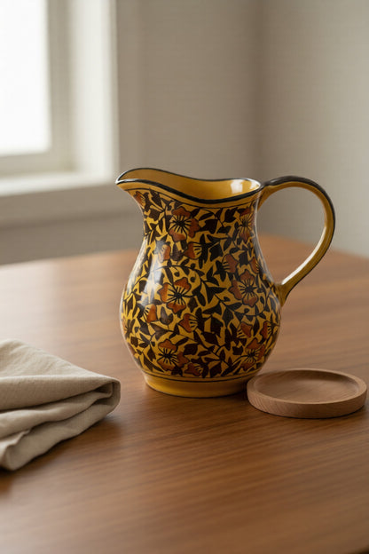 Caffeine Ceramic Handmade Stoneware Brown Sehra Water Jug Set of 1, (1800 ml)