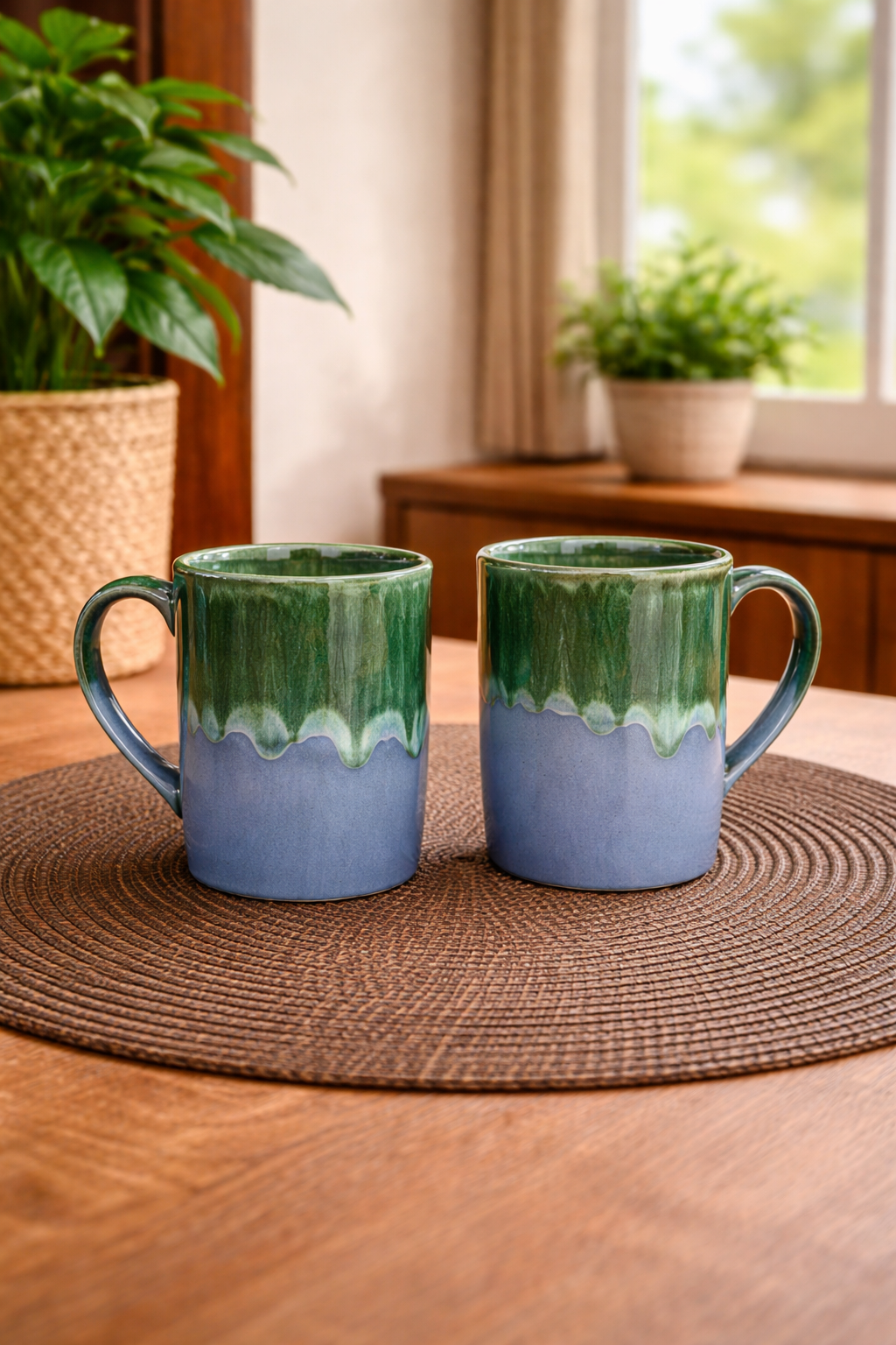 Caffeine Ceramic Handmade Coal Mint Coffee Mug (Set of 2)