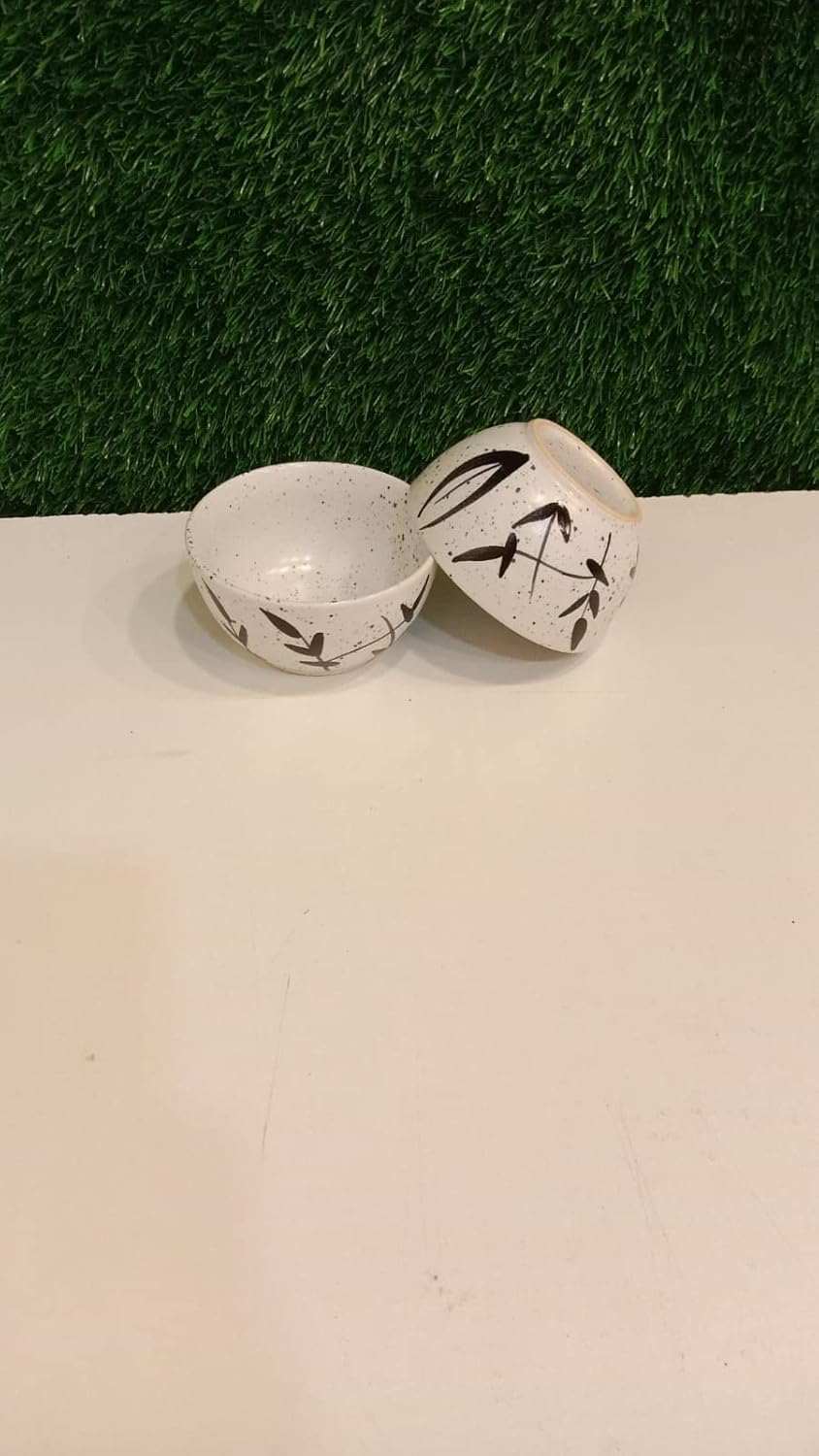 Caffeine Ceramic Handmade White Bamboo Combo Dinner Set (7 pcs.)