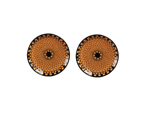 Caffeine Ceramic Handmade Stoneware Orange Flora Pattern quarter plate 7”(Set of 2 Dishwasher & Microwave Safe ) - Caffeine Premium Stoneware
