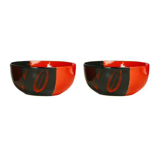 Caffeine Ceramic Handmade Red and Black Bamboo Glossy Soup Bowls with Spoon (Set of 2) - Caffeine Premium Stoneware