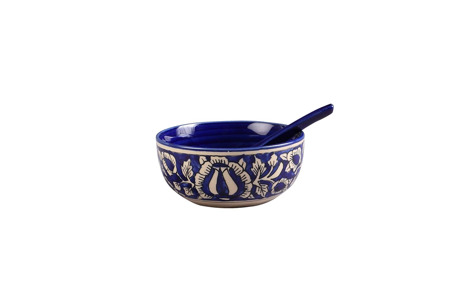 Caffeine Ceramic Handmade Blue Mughal Dinner Set (37 pieces - Microwave & Dishwasher Safe) - Caffeine Premium Stoneware