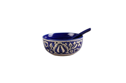 Caffeine Ceramic Handmade Blue Mughal Dinner Set (37 pieces - Microwave & Dishwasher Safe) - Caffeine Premium Stoneware