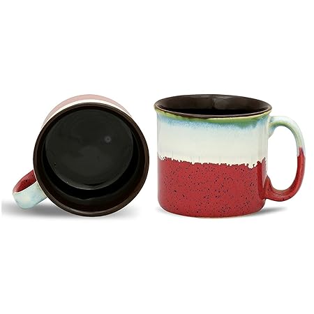 Caffeine Ceramic Stoneware Handmade White & Coral Peach Maggie Mug (Set of 2) - Caffeine Premium Stoneware