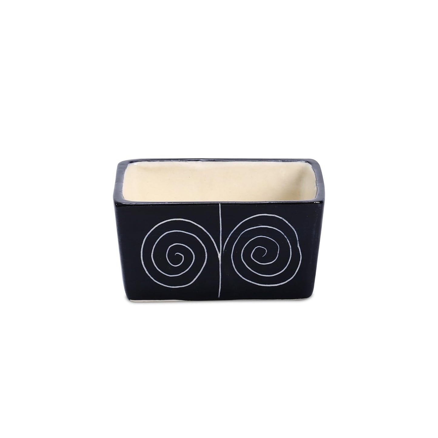 Caffeine Ceramic Stoneware Handmade Black Doodle Dip and Sauce (Set of 6, 40 ml) (Microwave & Dishwasher Safe) - Caffeine Premium Stoneware
