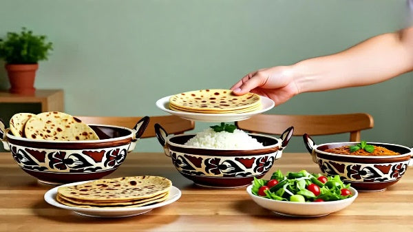 Caffeine Ceramic Handmade Stoneware Brown Flora Serving kadhai (Set of 3 Microwave & Dishwasher Safe)