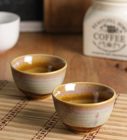 Caffeine Ceramic Handmade Mustard Brown Dessert Bowl (Set of 6, 150 ml) - Caffeine Premium Stoneware
