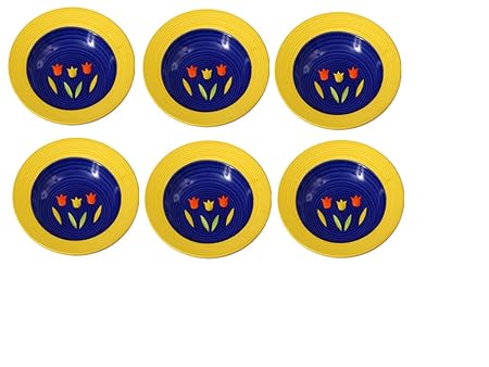 Caffeine Ceramic Handmade Stoneware Yellow Tulip Soup Plate 9 inch (Set of 6 )