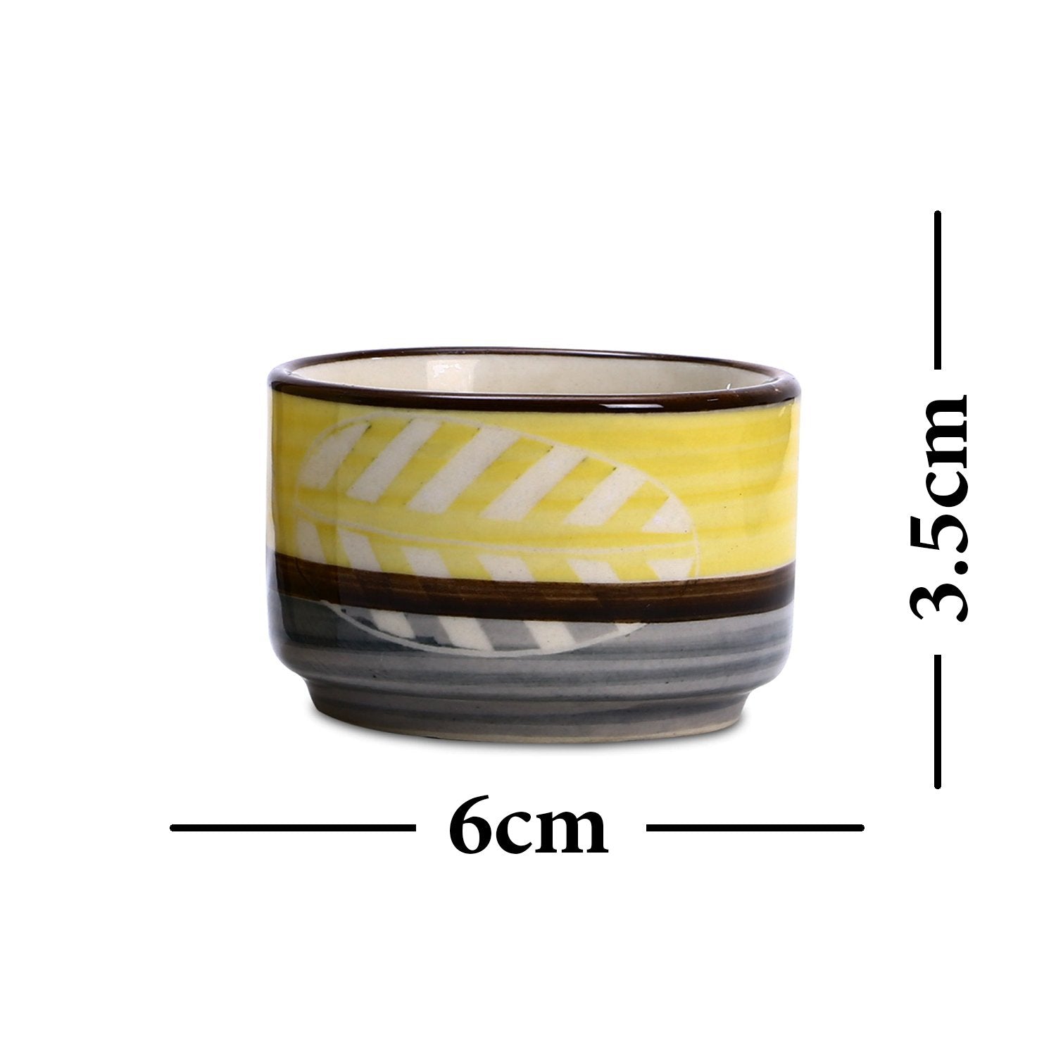 Caffeine Ceramic Stoneware Handmade Yellow & Grey Leaf Round Dip and Sauce (Set of 6, 50 ml) - Caffeine Premium Stoneware