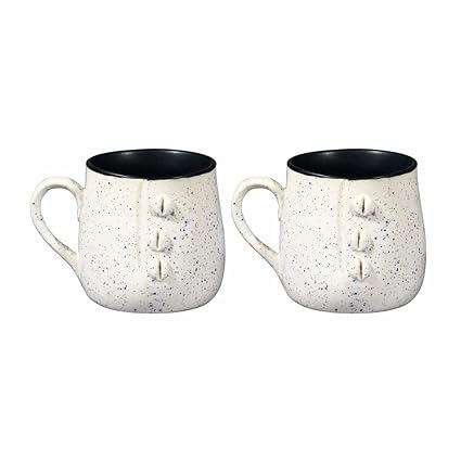 Caffeine Ceramic Handmade Matte White & Glossy Black Buttoned Tea Cups set of 2 - Caffeine Premium Stoneware