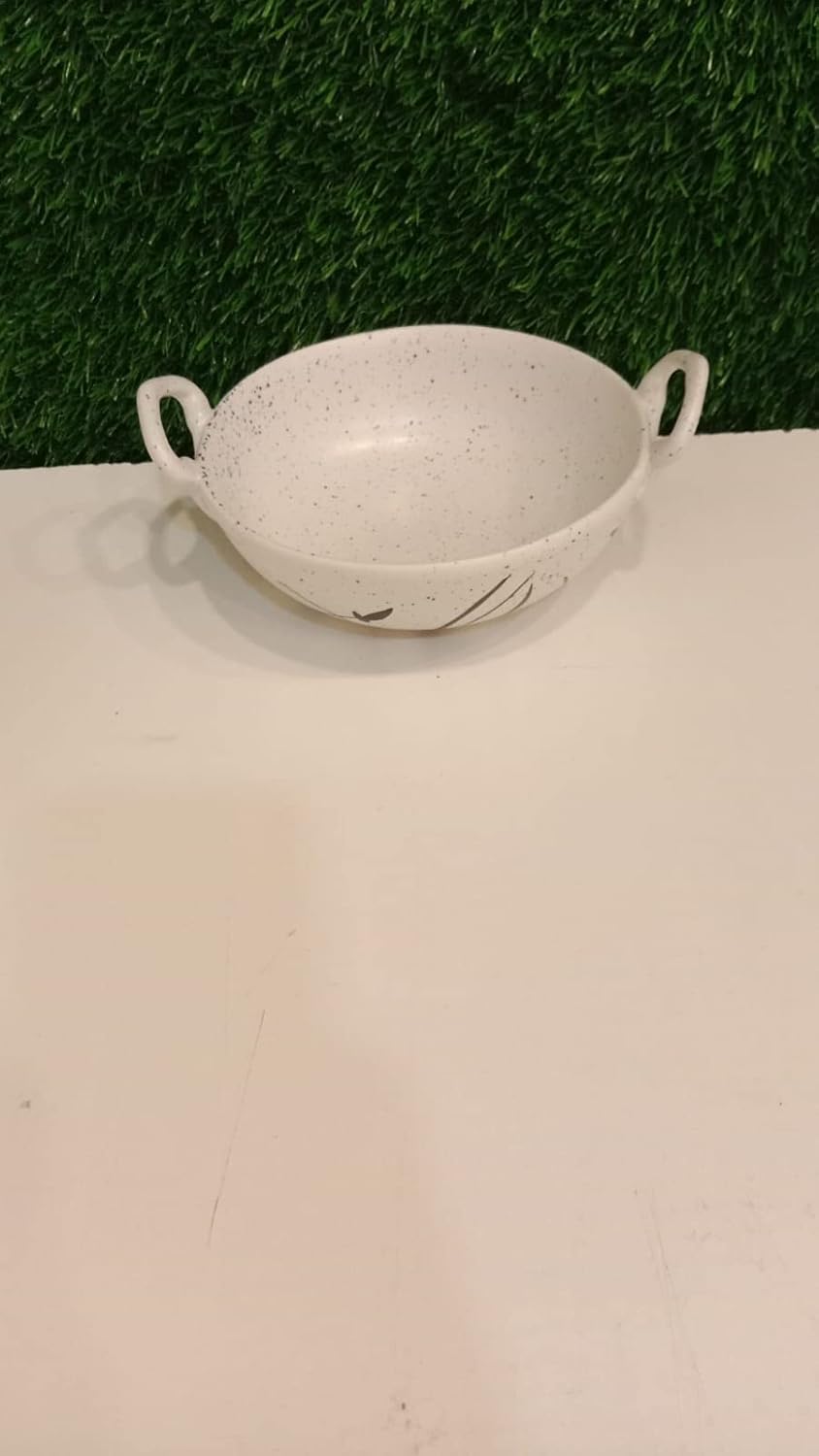 Caffeine Ceramic Handmade White Bamboo Combo Dinner Set (7 pcs.)