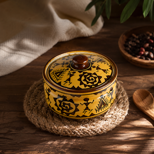 Caffeine Ceramic Handmade Mustard Romani Serving Casserole (Set of 1 Small)