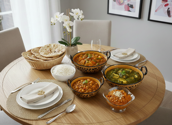 Caffeine Ceramic Handmade Stoneware Brown sehra Serving kadhai (Set of 3 Microwave & Dishwasher Safe)