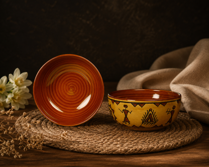 Caffeine Ceramic Handmade Mustard Romani Dinner Set (24 pcs.)