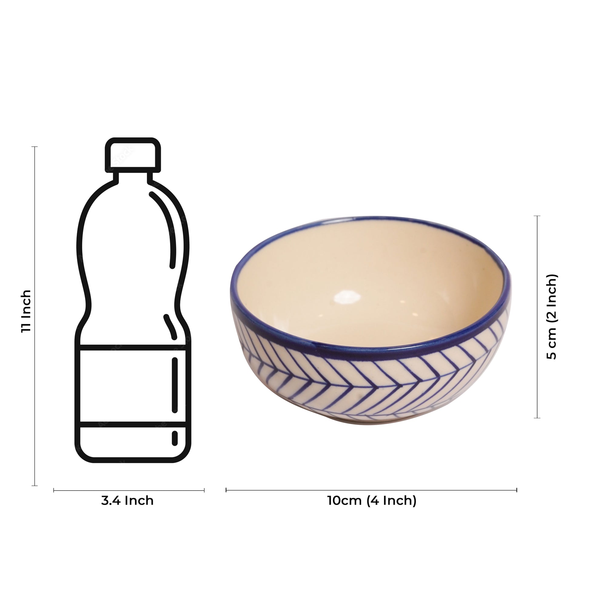 Caffeine Ceramic Handmade Royal Blue Chevron Katori Bowls 200 ml Set of 4 - Caffeine Premium Stoneware