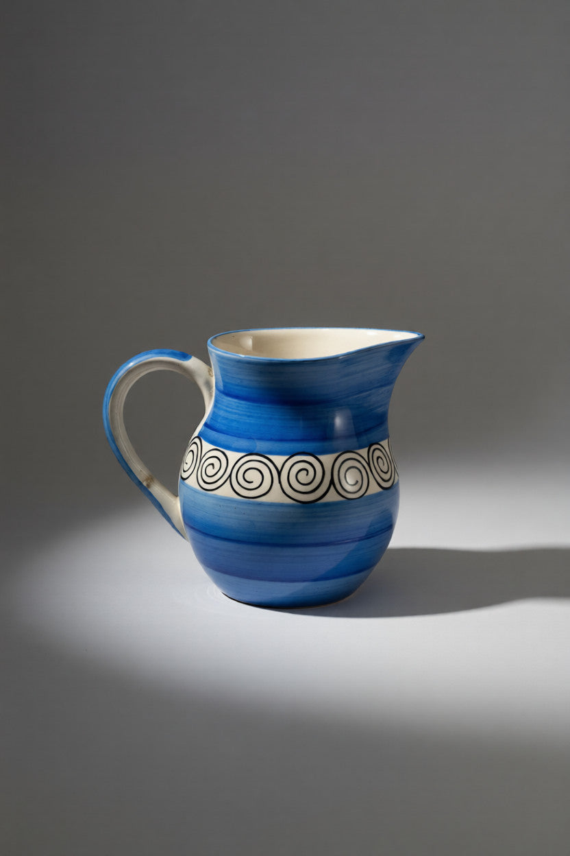 Caffeine Ceramic Handmade Stoneware Blue Doodle Water Jug Set of 1, (1800 ml)