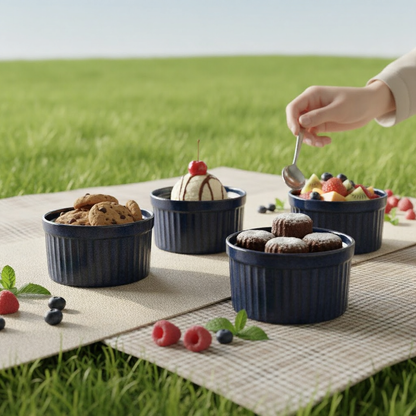 Caffeine Ceramic Handmade Blue Metallic Ramekins Bowl (Set of 4)