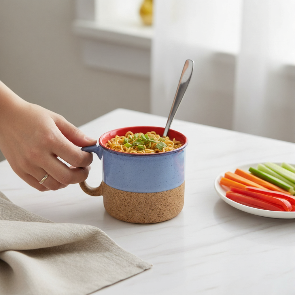 Caffeine Ceramic Handmade Blue and Mustard Maggie Mug (Set of 6)