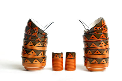 Caffeine Ceramic Handmade Brown Soorya Dinner Set (37 pcs.) - Caffeine Premium Stoneware