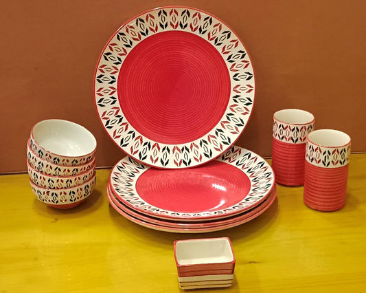 Caffeine Ceramic Handmade Red Arrow Pattern Dinner (Set of 11)pcs