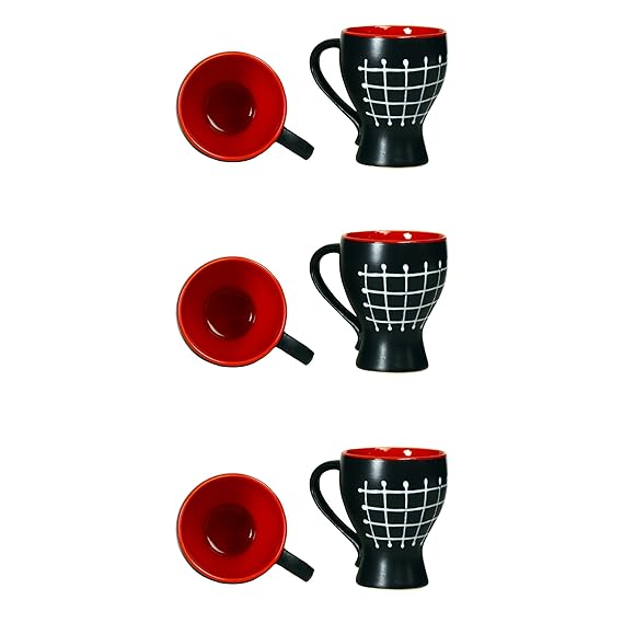 Caffeine Ceramic Stoneware Handmade Red & Black Cherry Coffee Mug (Set of 6) - Caffeine Premium Stoneware
