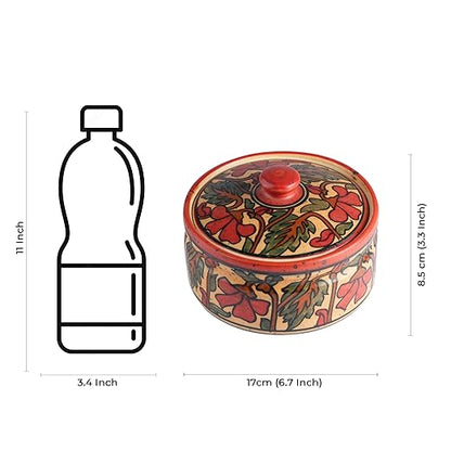 Caffeine Ceramic Handmade Orange Flora Serving Donga Casserole with lid (Set of 3)