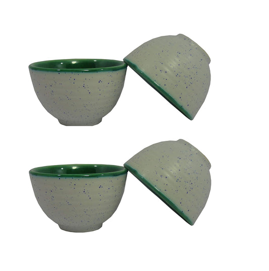 Caffeine Ceramic Handmade Green Studio & cream Matte Dessert Bowls (Set of 4) - Caffeine Premium Stoneware