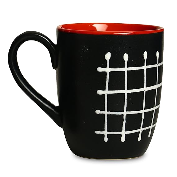 Caffeine Ceramic Stoneware Handmade Red & Black Cherry Coffee Mug (Set of 6) - Caffeine Premium Stoneware