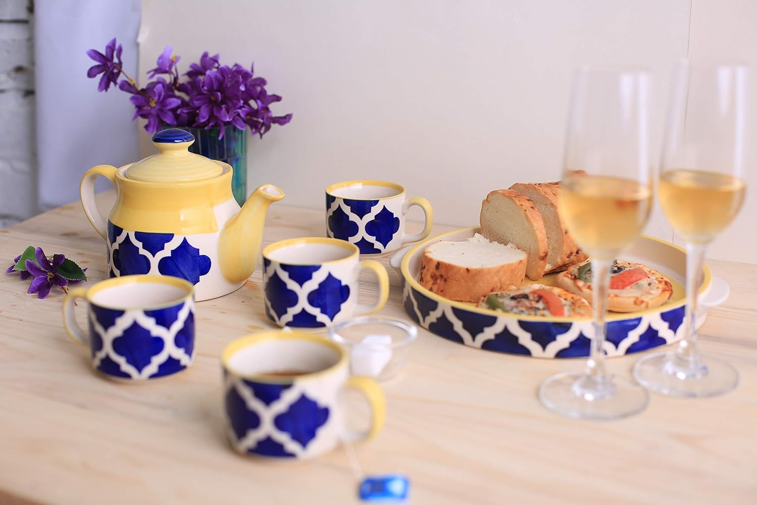 Caffeine Ceramic Handmade Blue umrao Tea Tray Set (6 pc) - Caffeine Premium Stoneware
