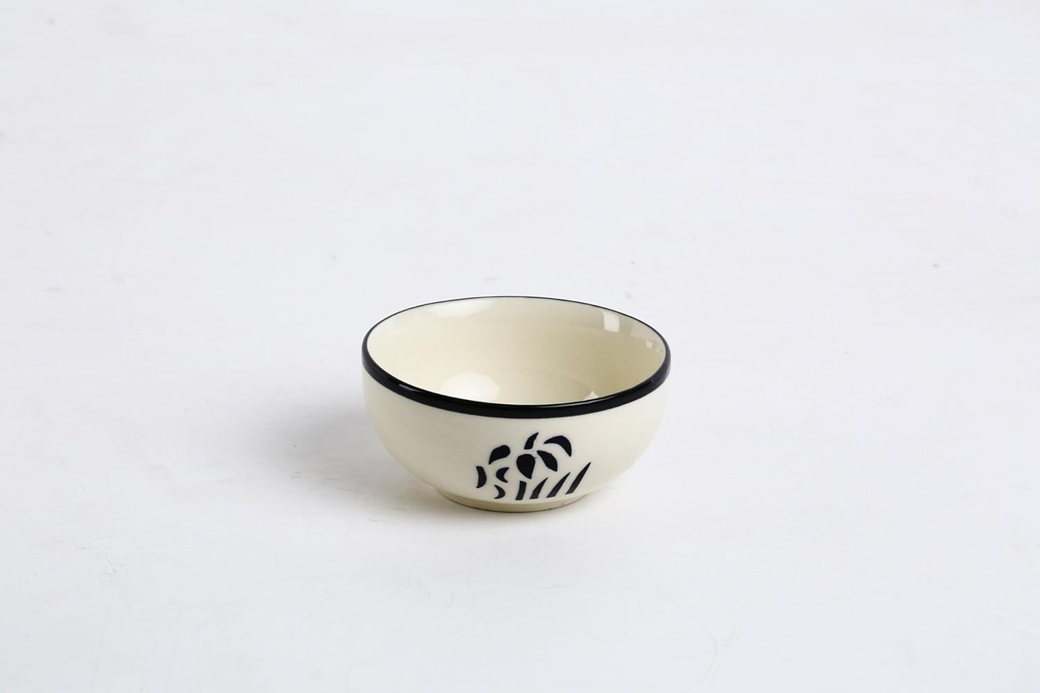 Caffeine Ceramic Handmade Glossy White & Black Dessert Bowl (Set of 6, 150 ml) - Caffeine Premium Stoneware