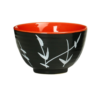 Caffeine Ceramic Handmade Black & Red Bamboo Dessert Bowl (Set of 6, 150 ml) - Caffeine Premium Stoneware