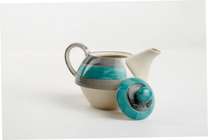 Caffeine Ceramic Handmade Sea Green 2 in 1 Tea Pot (Set of 2, Kettle with Cup)